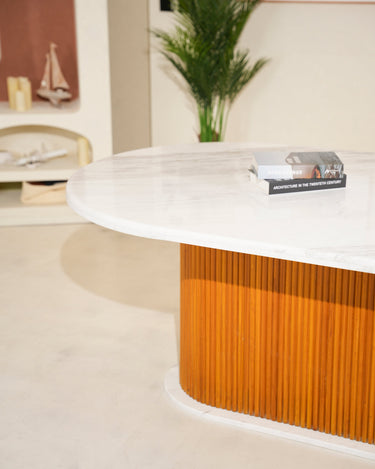 Mirella Dining Table with Volakas Marble Top and Wooden Base