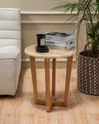 Nia Travertine Marble Top Side Table