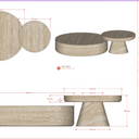 Technical drawing of the Ottoline two-piece round travertine coffee table set, showing 140 cm and 90 cm table diameters
