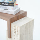Roya Veneered Walnut Console Table with Travertine Base