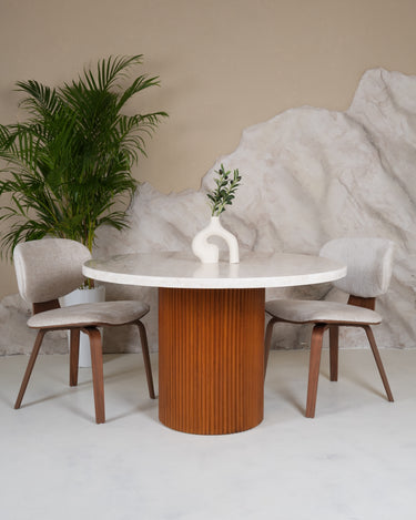 Sera Beige Marble And Wooden Base Dining Table