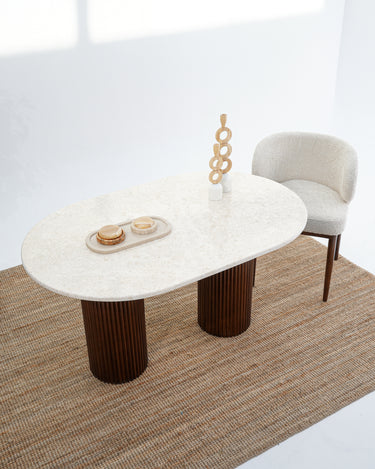 Solein Dining Table - Beige Marble Top with Crafted Wooden Base