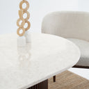 Solein Dining Table - Beige Marble Top with Crafted Wooden Base
