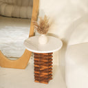 Teka Volakas Marble Top Teak Woode Base Side Table
