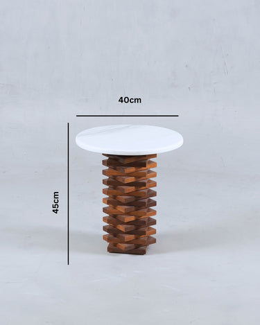 Teka Volakas Marble Top Teak Woode Base Side Table