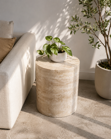 Travertine cylinder side table, 30 cm diameter and 45 cm height