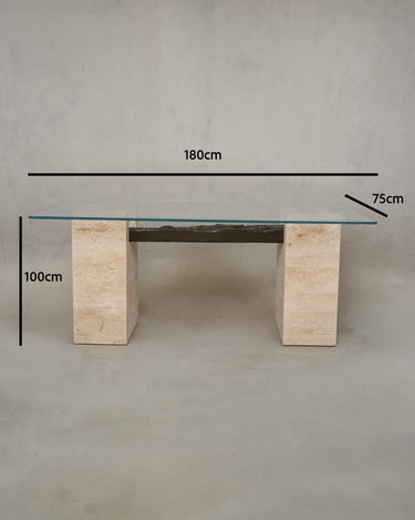 Triona Glass with Travertine Base and Wooden Dining Table