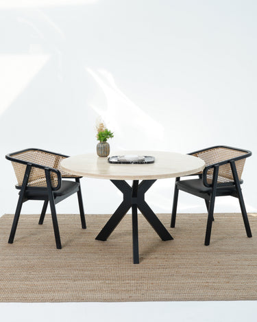 Valera Dining Table - Travertine Top With Wooden Base