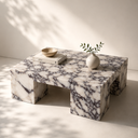 Viora square marble coffee table showing dramatic Calacatta Viola veining