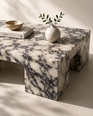 Viora marble coffee table by ART DEI MARMI with natural violet marble veining