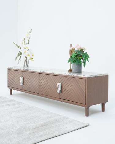 Zino Calacatta Viola Marble & Teakwood Wood TV Unit