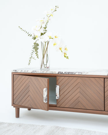 Zino Calacatta Viola Marble & Teakwood Wood TV Unit