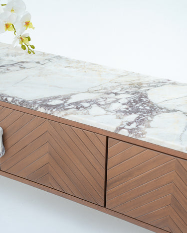 Zino Calacatta Viola Marble & Teakwood Wood TV Unit