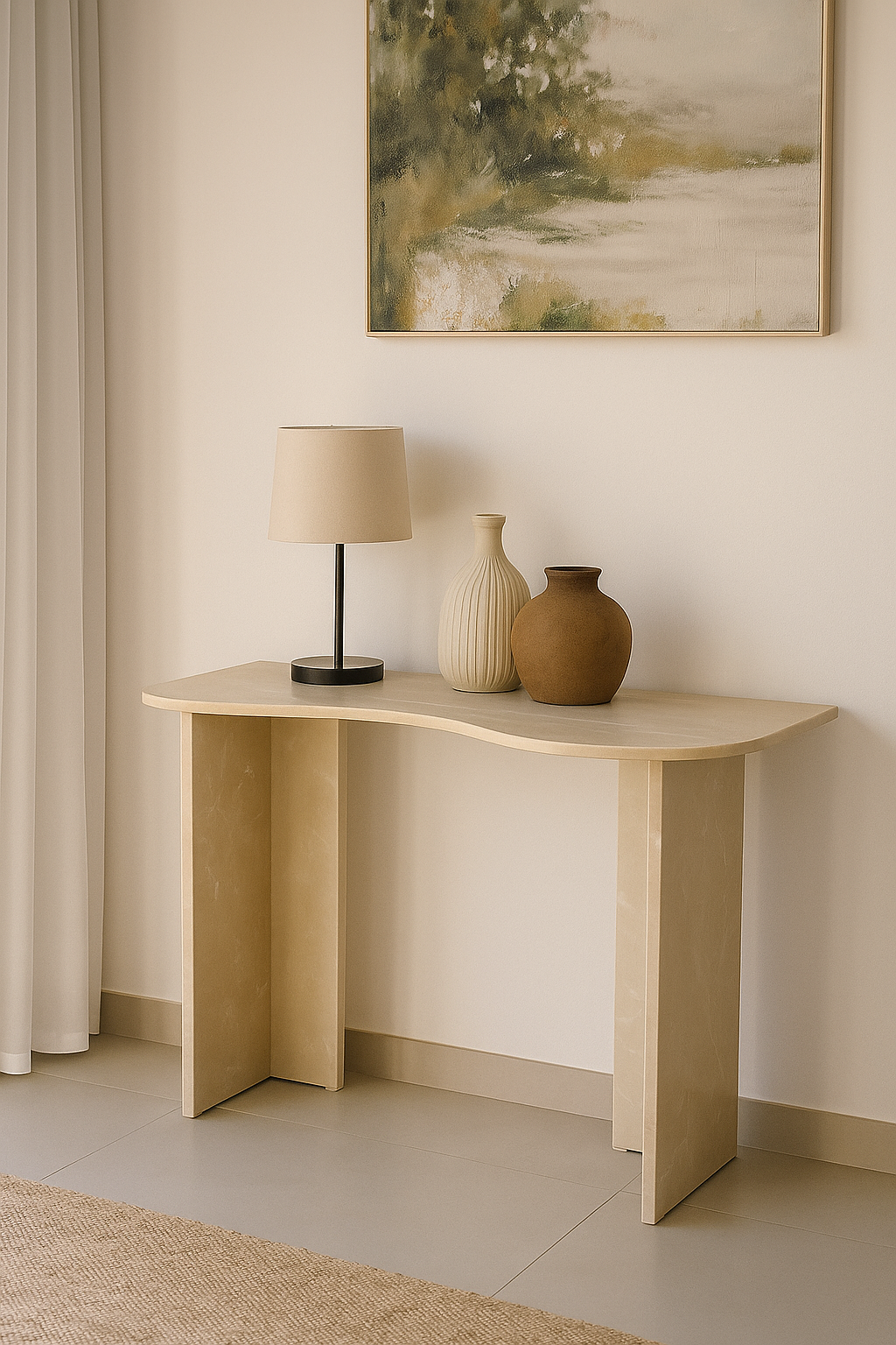 Favira Crema Marble Console side detail and curve