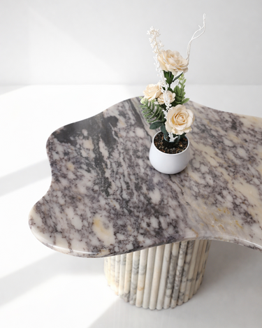 Beige and grey Evelia marble irregular coffee table by ART DEI MARMI