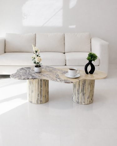 Evelia sculptural coffee table with natural marble veining