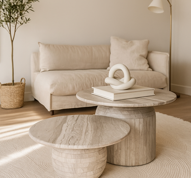 Lorvia White Wood Marble Coffee Table – Set of 2