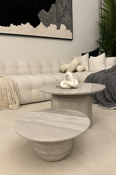 Loravia Round nesting marble coffee tables for living room