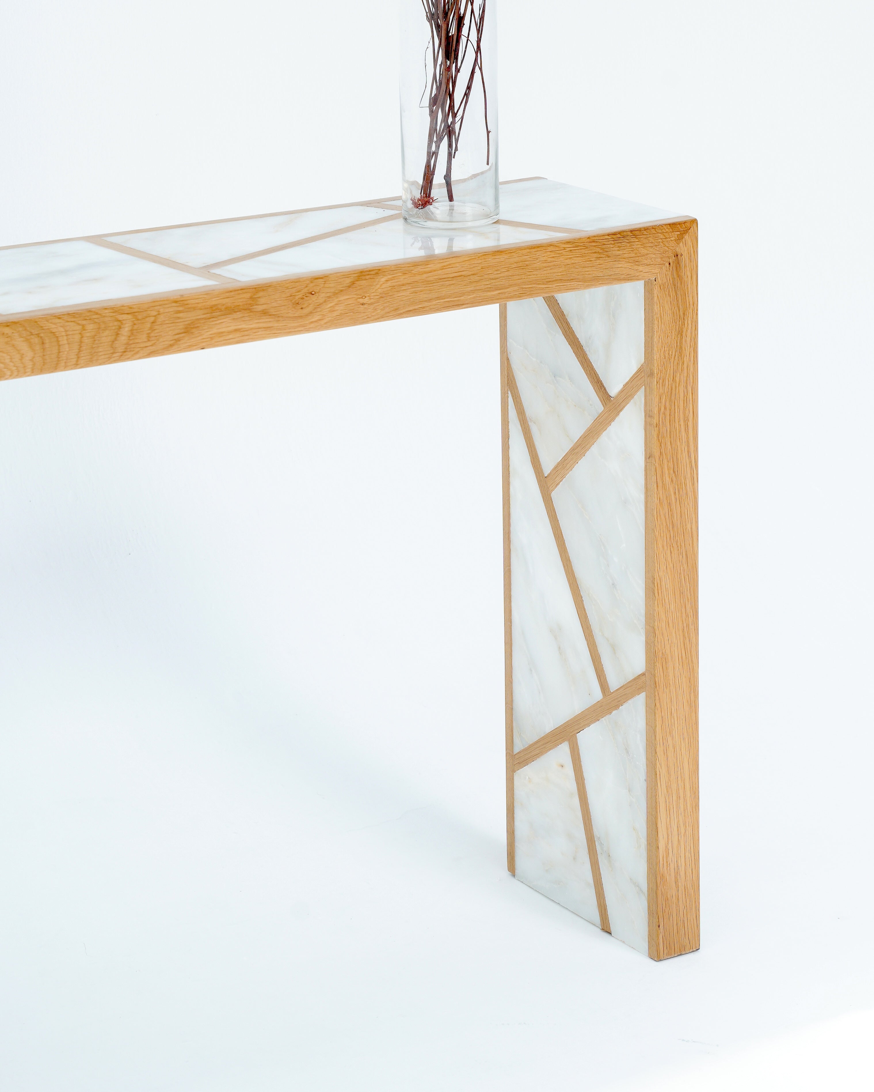 Orel Console marble and oak base detail
