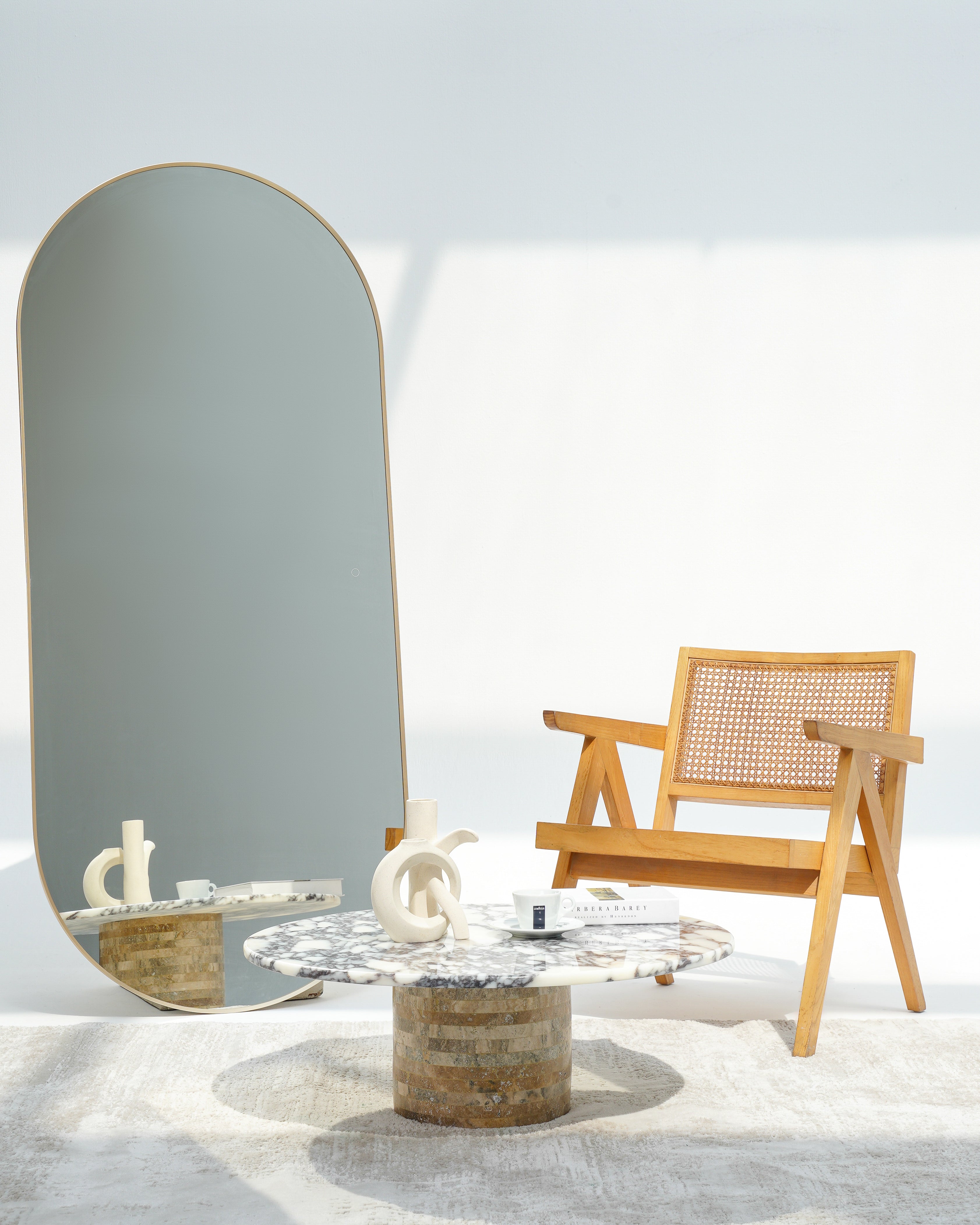 Cavio Roman Travertine & Afyon Sugar Marble Coffee Table