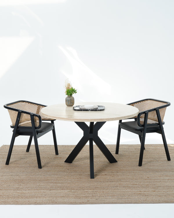 Valera Dining Table - Travertine Top With Wooden Base