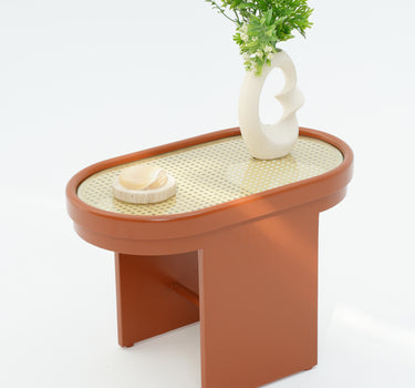 Imogen Side Table - Painted MDF with Rattan Top