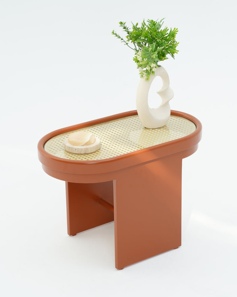 Imogen Side Table - Painted MDF with Rattan Top