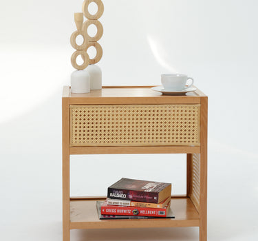 Karin Beech Wood & Rattan Side Table