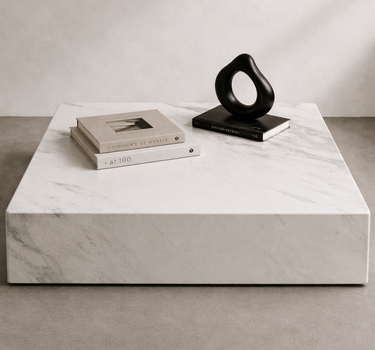 Althea square white marble coffee table in White Volakas marble