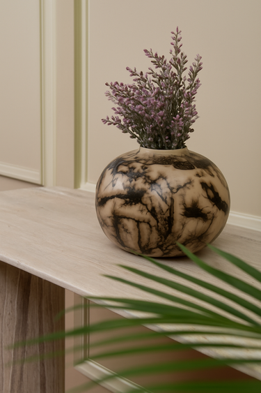 Apra White Wood Marble Console
