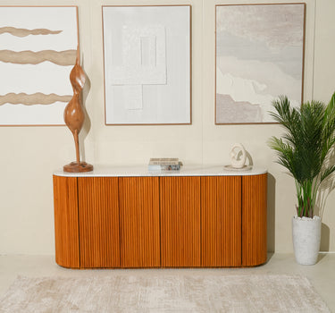 Aurento  Volakas Top Wooden Base Buffet Table with Wooden Base and Cabinets