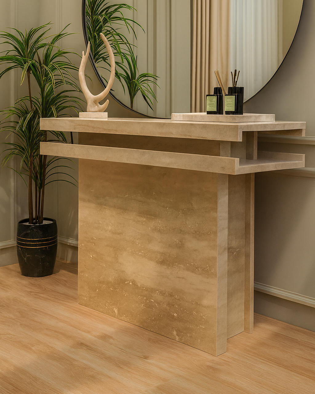 Auri Travertine Marble Console Table front view