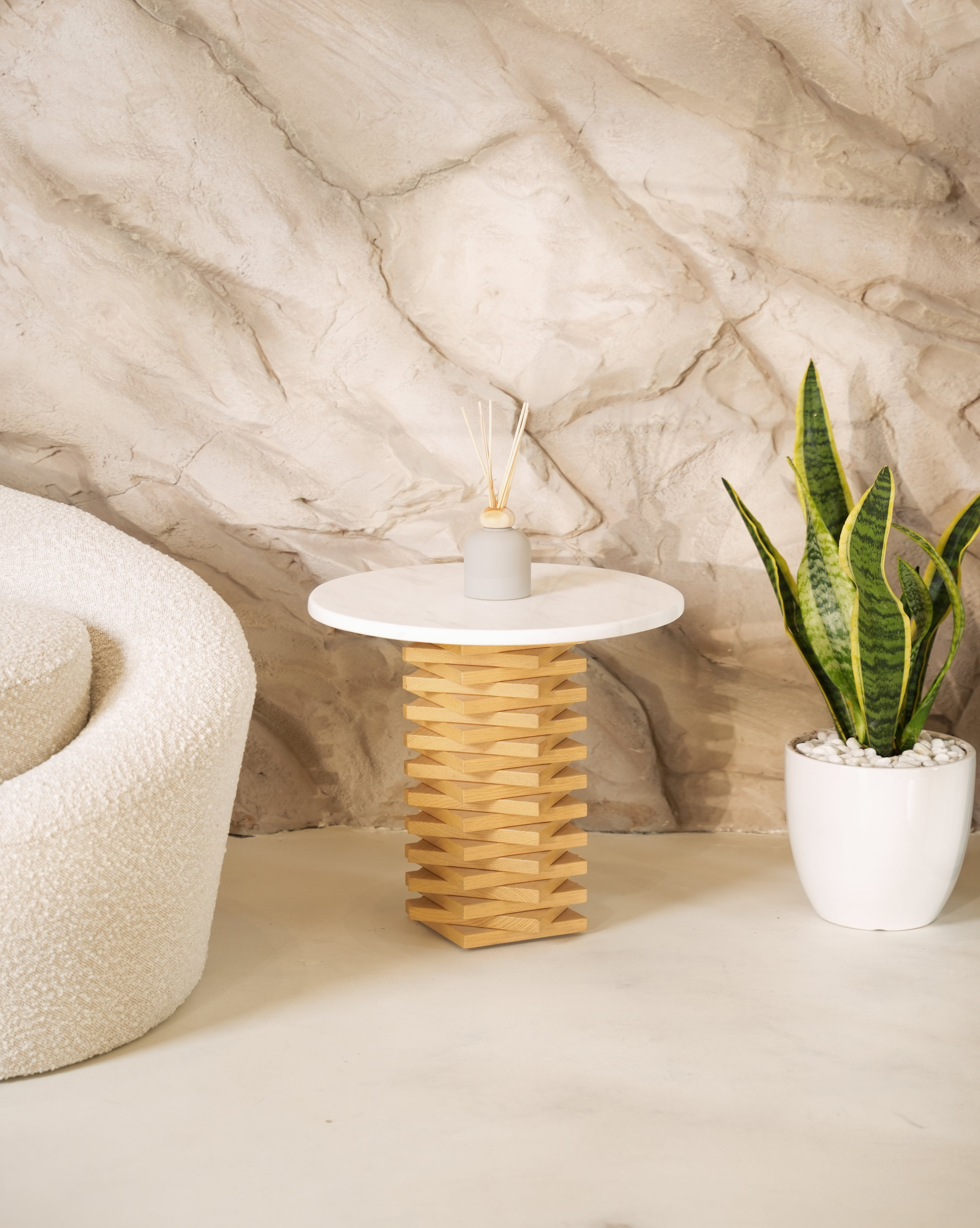 Bosco Volakas Marble Top Beech Wooden Base Side Table – storage companion look