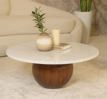 Cala Wooden Base With Volakas Marble Coffee Table
