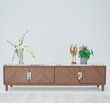 Zino Calacatta Viola Marble & Teakwood Wood TV Unit