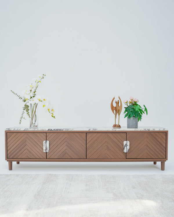 Zino Calacatta Viola Marble & Teakwood Wood TV Unit