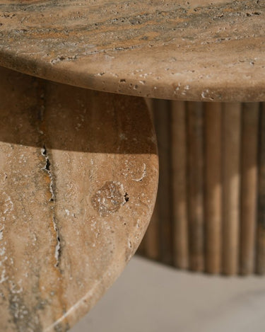 Round travertine nesting coffee tables for living room