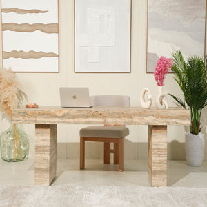 Marble dining table styled in interior setting