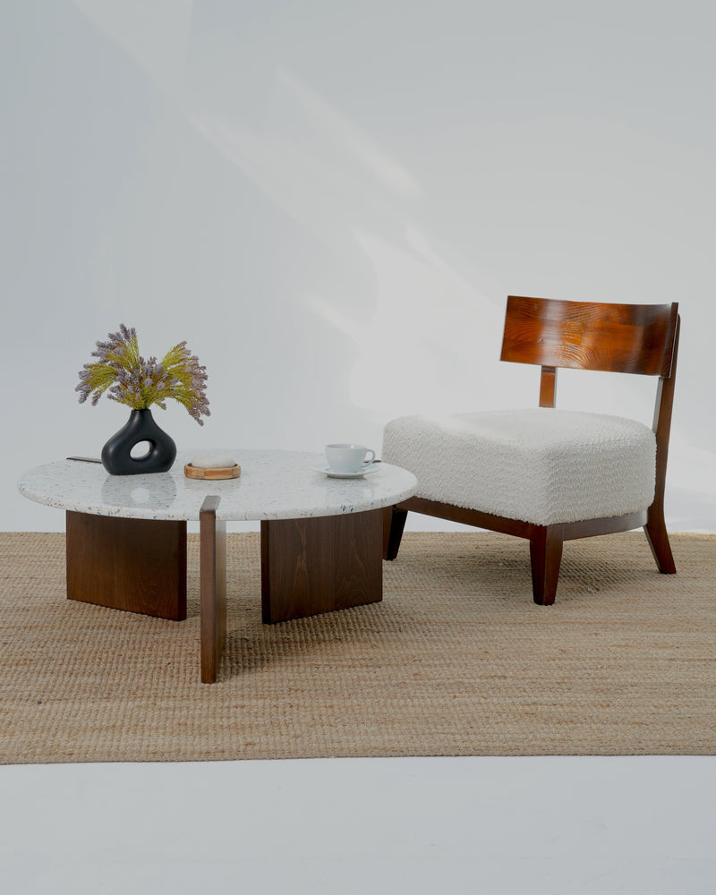 Elvia terrazzo coffee table with painted beech wood base