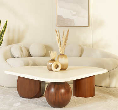 Grava Coffee Table with Wooden Bases Cementitious Top