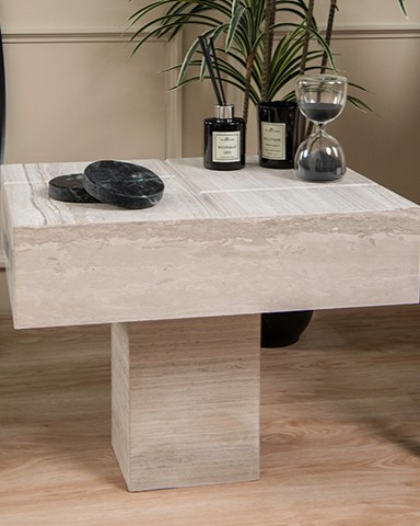 Graya White Wood Marble Side Table – ideal as bedside