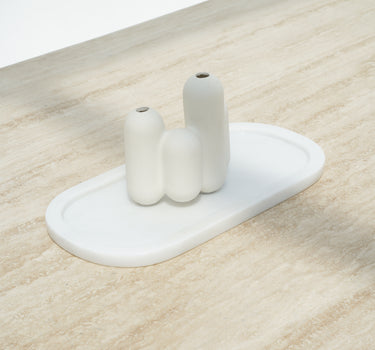 Isla white marble platter with oval shape and recessed centre
