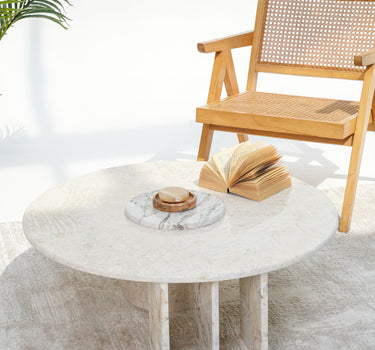 Lorin marble coffee table with round beige marble top