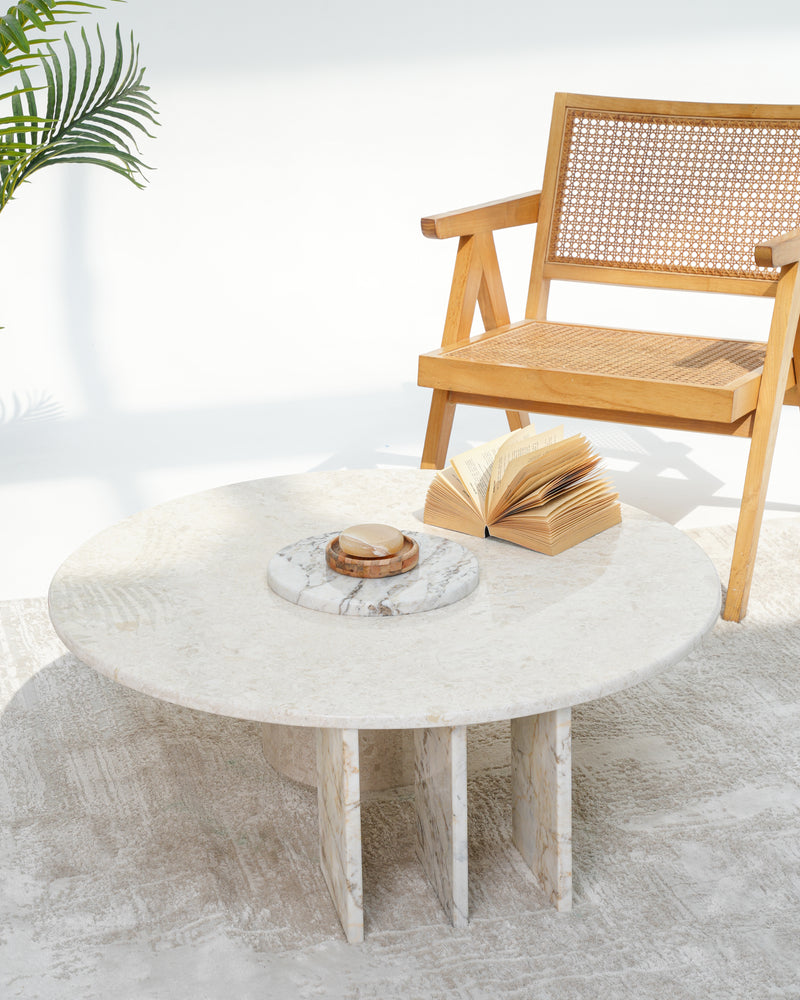 Lorin marble coffee table with round beige marble top