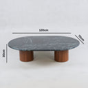 Modern oval marble coffee table with cylindrical wooden legs