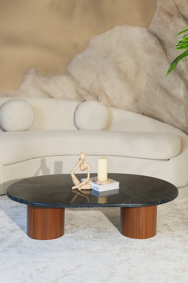 Luma green marble coffee table with wooden base