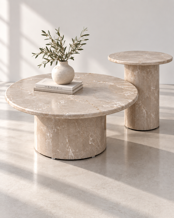 Keswick Crema Noble Marble Coffee Table Set