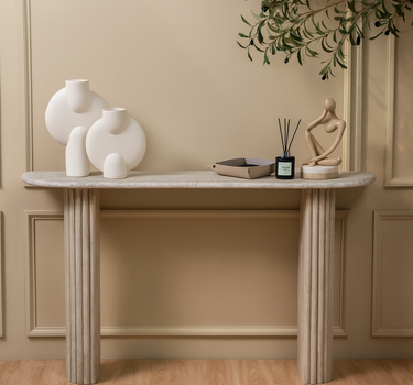 Mira White Wood Marble Console
