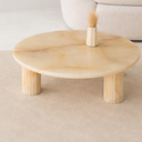 Niva round onyx marble coffee table in beige finish