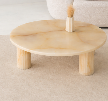 Niva round onyx marble coffee table in beige finish